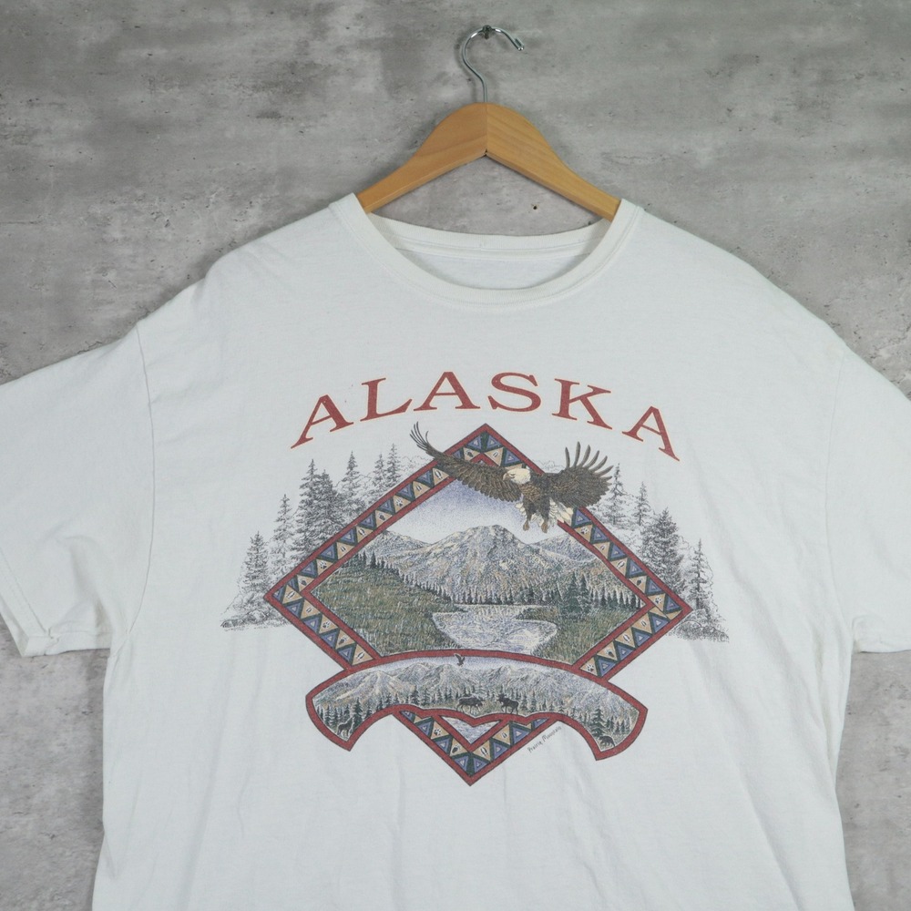 Prairie Mountain Alaska Eagle Graphic Tee XL White Vintage Style